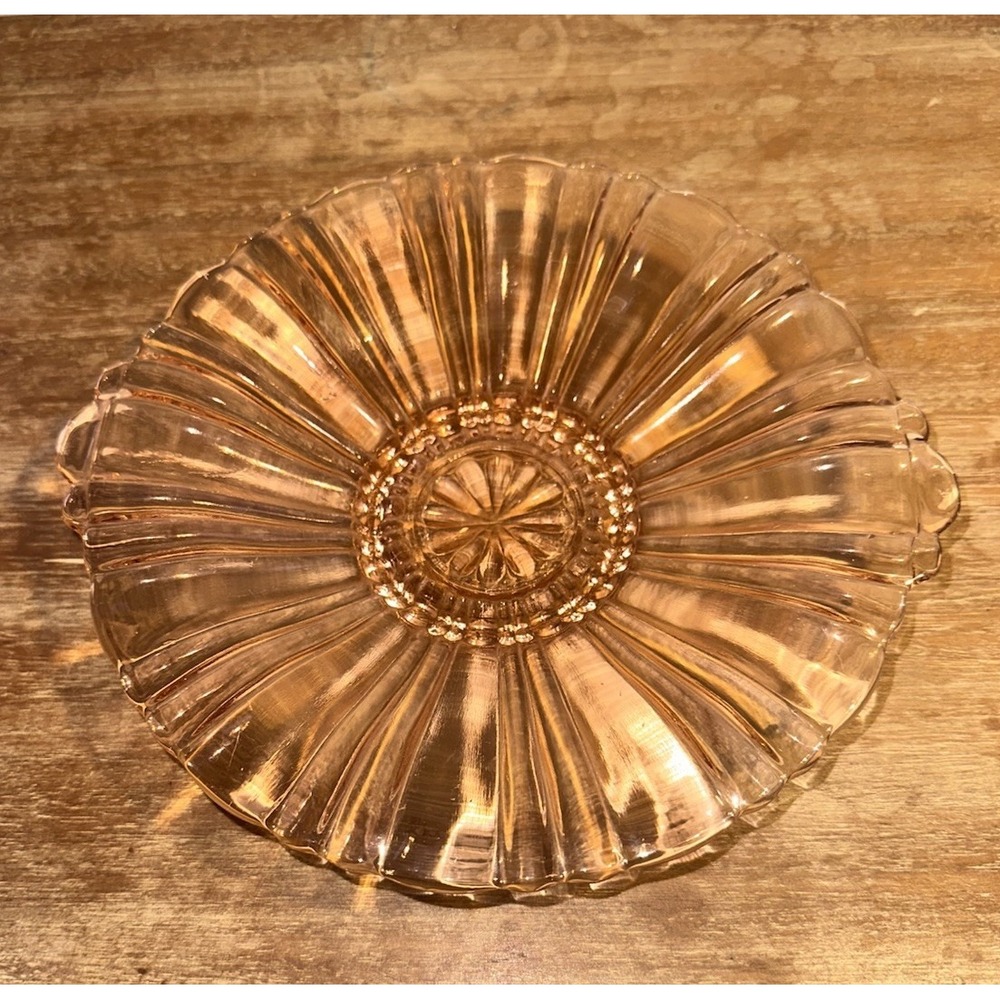 2 Anchor Hocking Cafe Pink Depression Glass Starburst Rayed Footed Candy Dish